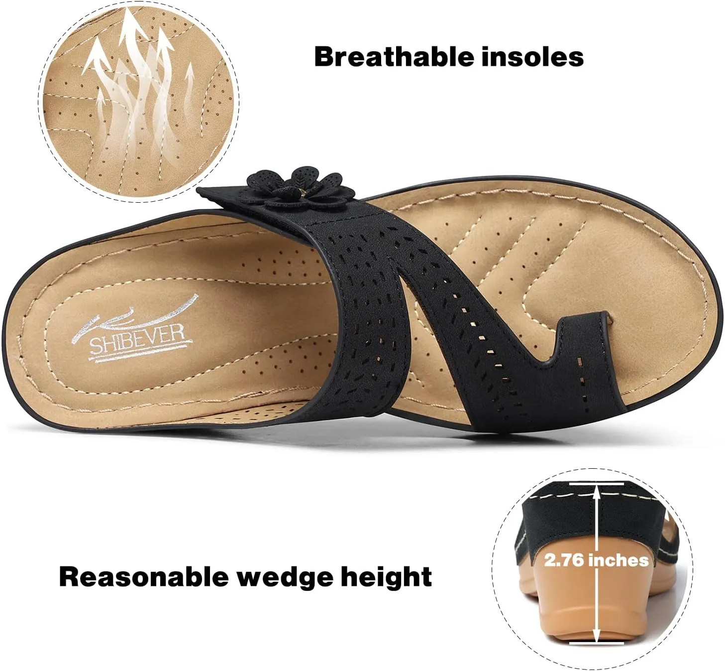 SHIBEVER Women's Wedge Sandals Platform: Comfortable Dressy Summer Casual Slip on - Low Heels Flip Flops Women Sandals