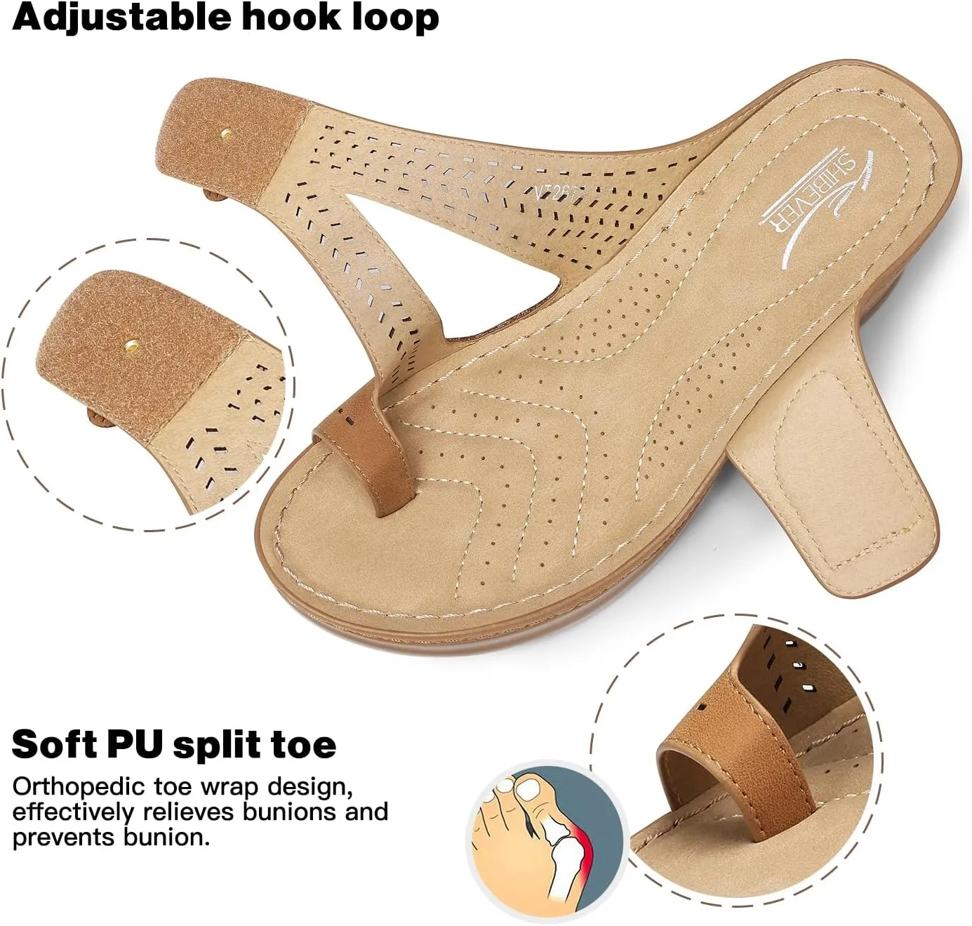 SHIBEVER Women's Wedge Sandals Platform: Comfortable Dressy Summer Casual Slip on - Low Heels Flip Flops Women Sandals