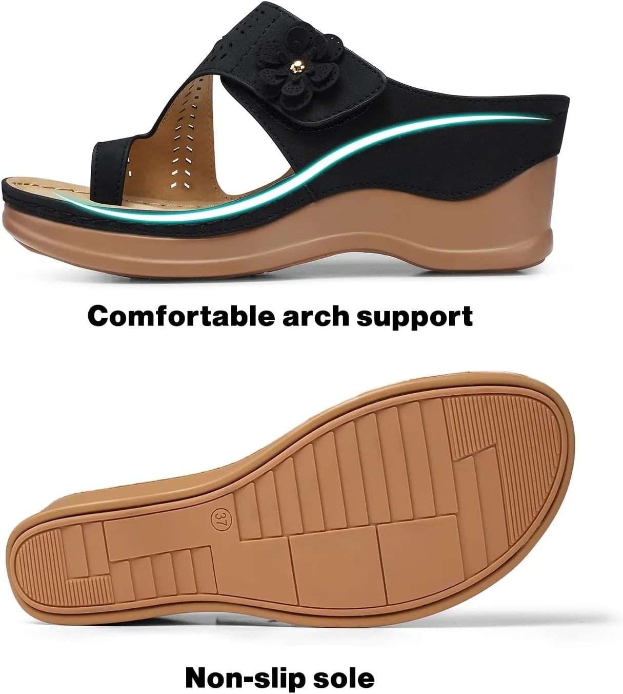SHIBEVER Women's Wedge Sandals Platform: Comfortable Dressy Summer Casual Slip on - Low Heels Flip Flops Women Sandals