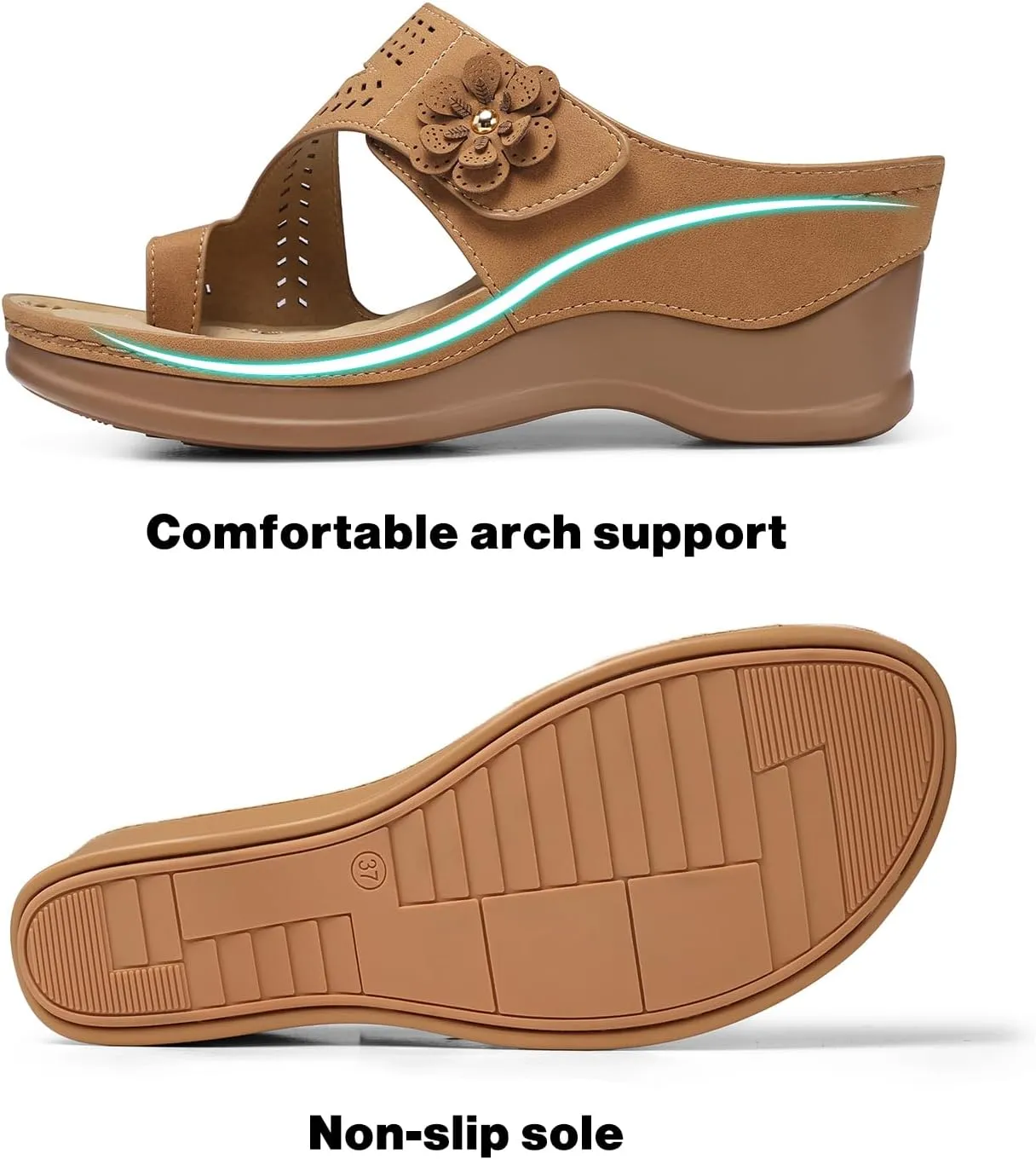 SHIBEVER Women's Wedge Sandals Platform: Comfortable Dressy Summer Casual Slip on - Low Heels Flip Flops Women Sandals