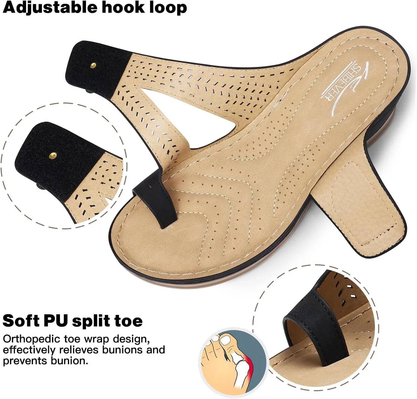 SHIBEVER Women's Wedge Sandals Platform: Comfortable Dressy Summer Casual Slip on - Low Heels Flip Flops Women Sandals