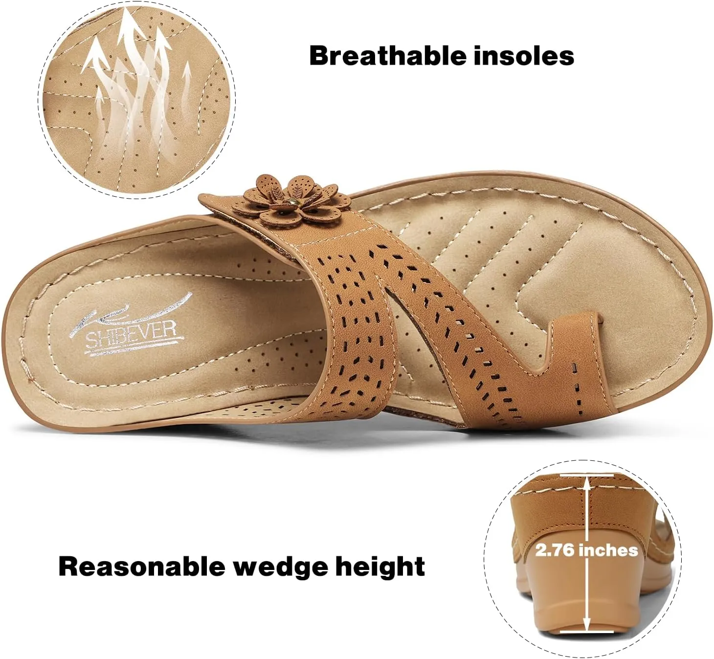 SHIBEVER Women's Wedge Sandals Platform: Comfortable Dressy Summer Casual Slip on - Low Heels Flip Flops Women Sandals