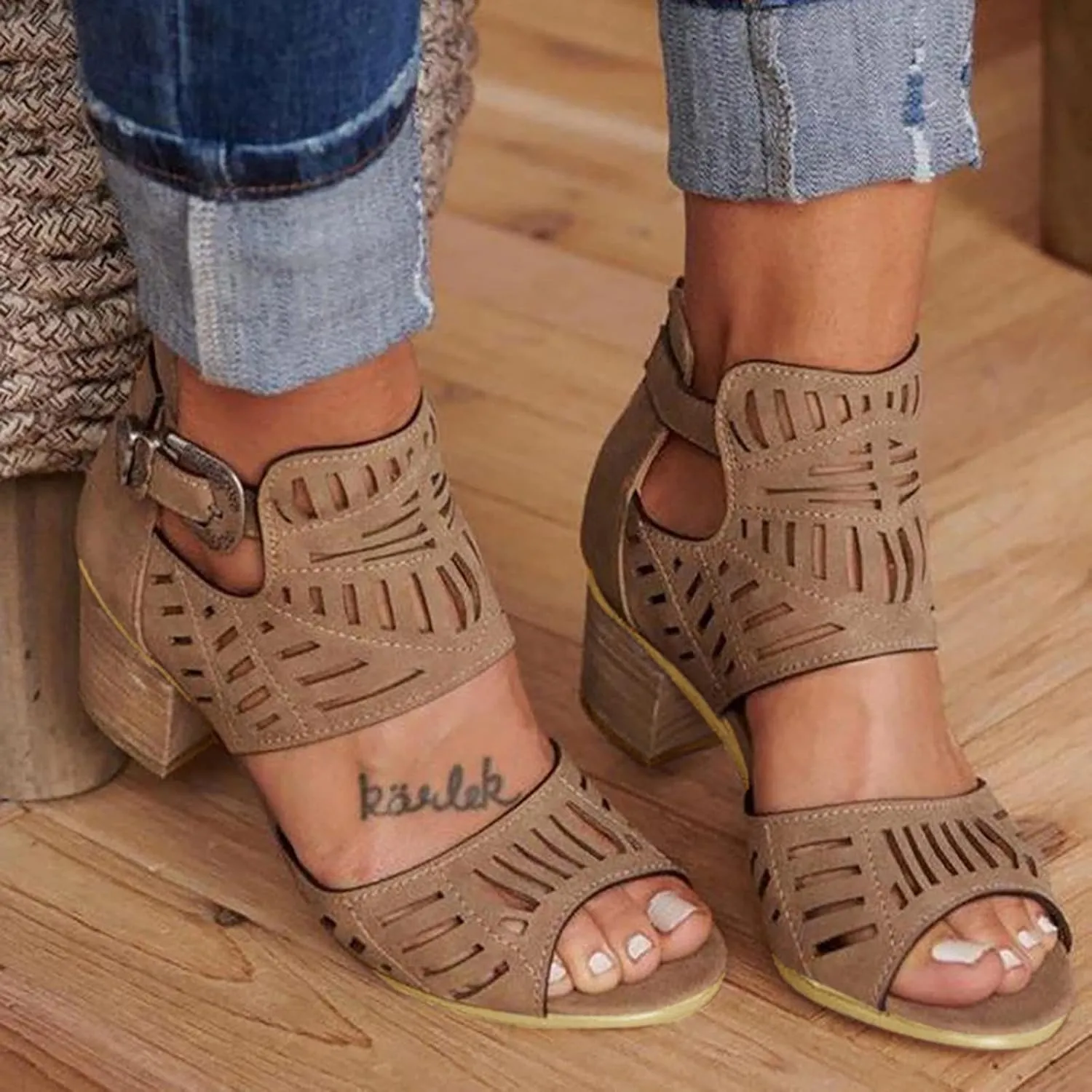 Shoes for Women Dressy, Women's Suede Peep Toe Ankle Booties Cut Out Stacked Block Heel Ankle Boots Drssy
