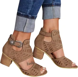 Shoes for Women Dressy, Women's Suede Peep Toe Ankle Booties Cut Out Stacked Block Heel Ankle Boots Drssy