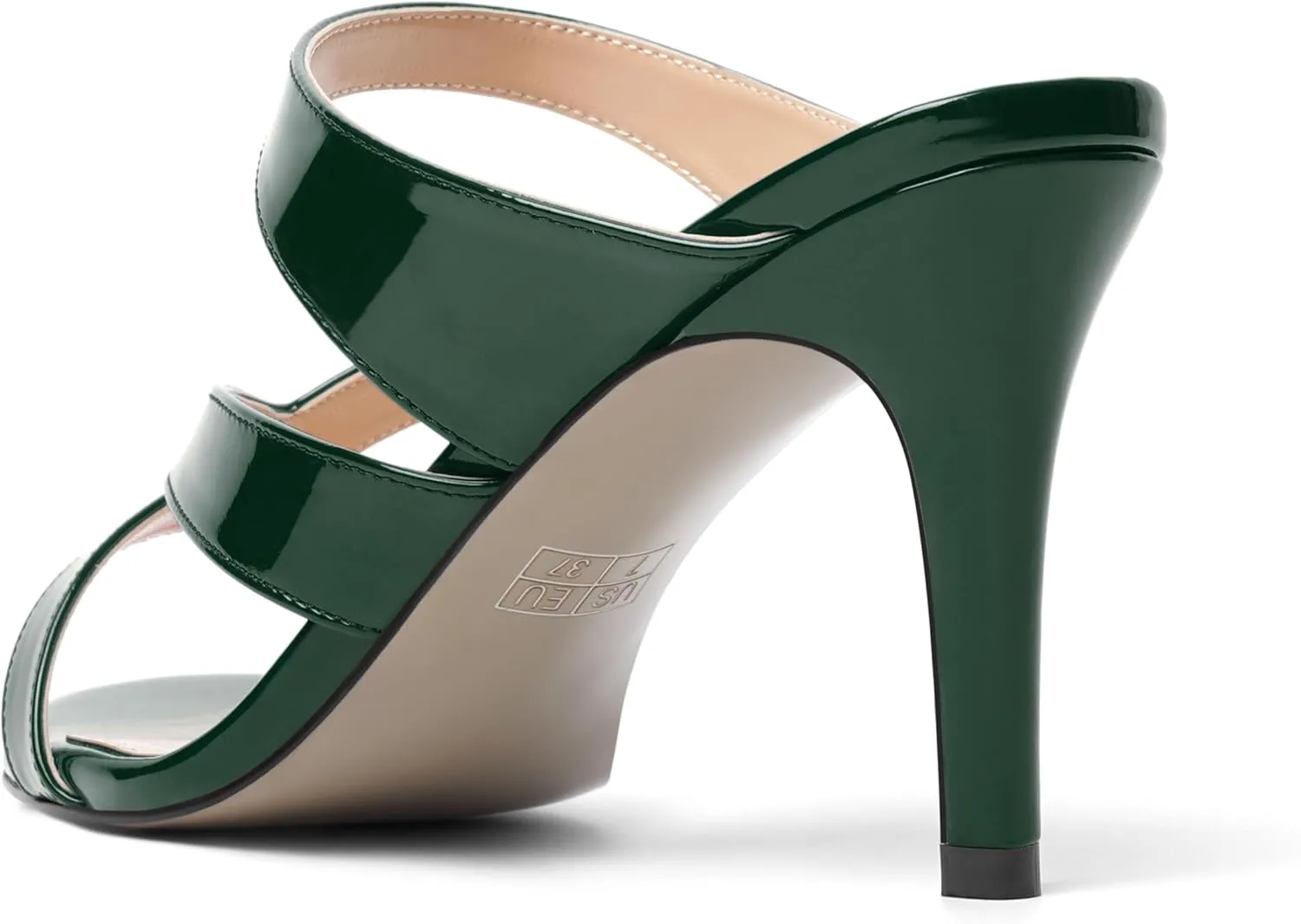 SHOWFOREST Womens Round Toe Solid Party Casual Slip On Patent Stiletto High Heel Heeled Sandals 3.3 Inch