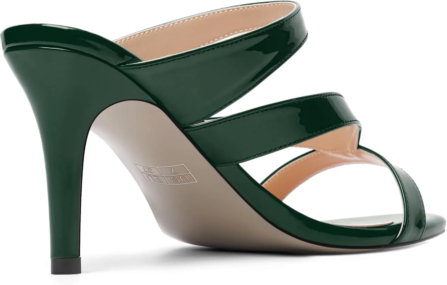 SHOWFOREST Womens Round Toe Solid Party Casual Slip On Patent Stiletto High Heel Heeled Sandals 3.3 Inch