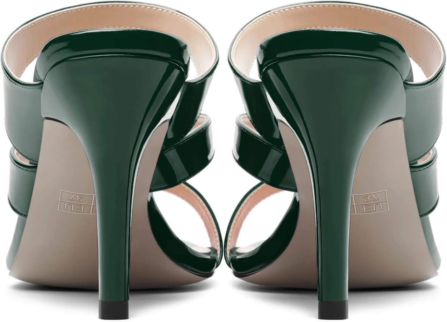 SHOWFOREST Womens Round Toe Solid Party Casual Slip On Patent Stiletto High Heel Heeled Sandals 3.3 Inch