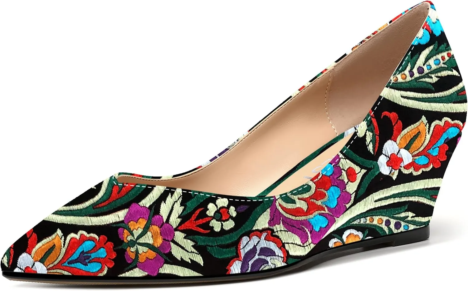 SHOWFOREST Women's Slip On Dating Patent Solid Pointed Toe Sexy Wedge Low Heel Pumps Shoes 2 Inch