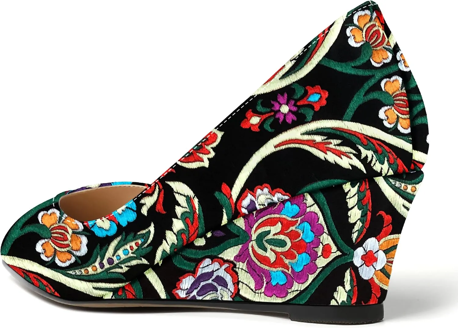 SHOWFOREST Women's Slip On Dating Patent Solid Pointed Toe Sexy Wedge Low Heel Pumps Shoes 2 Inch