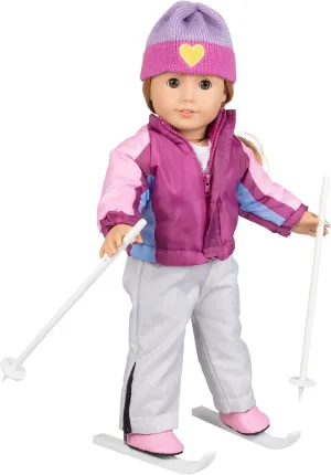 Skiing Winter 10pc Doll Outfit- 18" Doll Clothes & Accessories Compatible w American Girl Dolls-Includes Jacket, Hat, Skis, Poles, Snow Pants, Boots-Gifts for Girls, Kids, Birthdays, & Doll Collectors