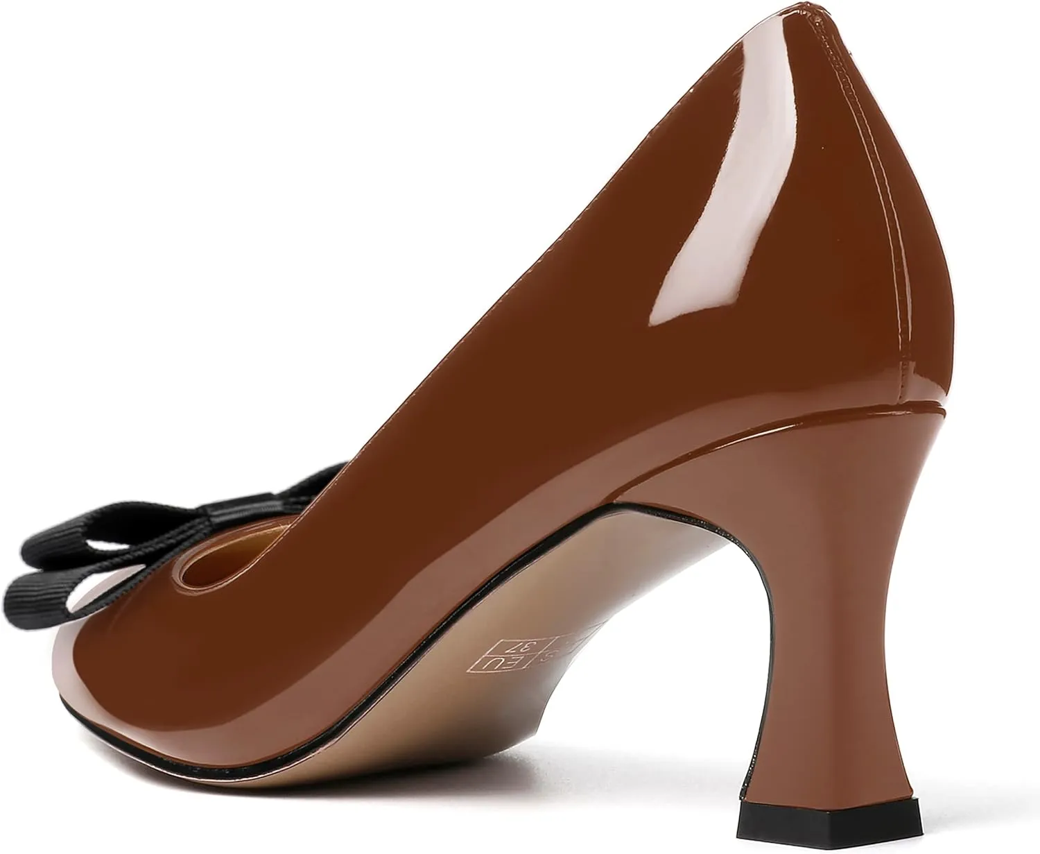 SKYSTERRY Women's Casual Round Toe Patent Bow Slip On Wedding Spool Mid Heel Pumps Shoes 2.5 Inch