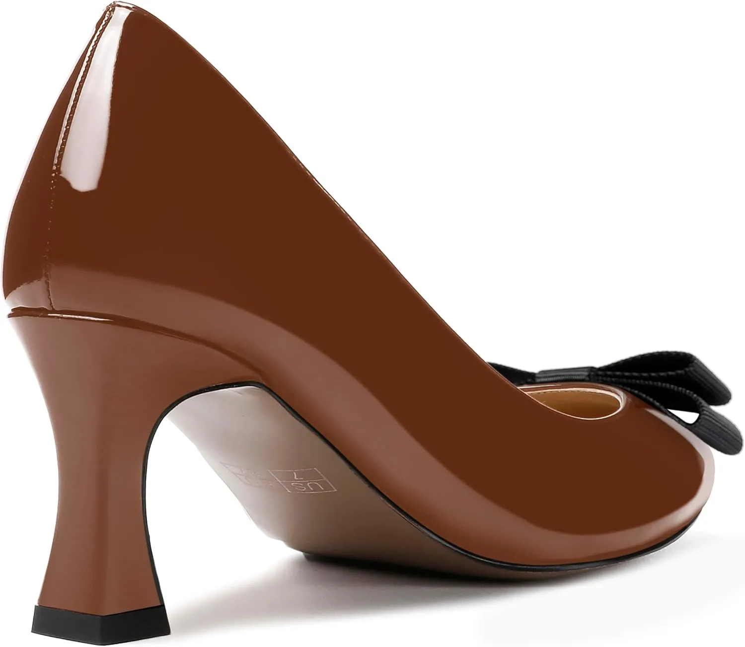SKYSTERRY Women's Casual Round Toe Patent Bow Slip On Wedding Spool Mid Heel Pumps Shoes 2.5 Inch