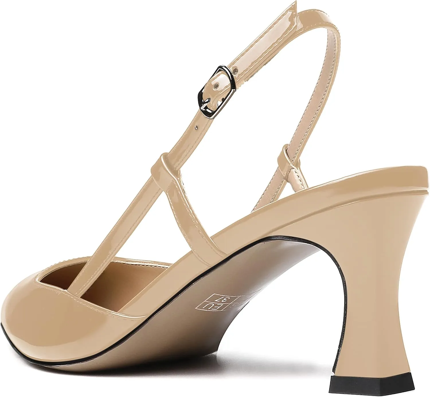SKYSTERRY Women's Slip On Patent Pointed Toe Slingback Casual Dating Spool Mid Heel Pumps Shoes 2.5 Inch