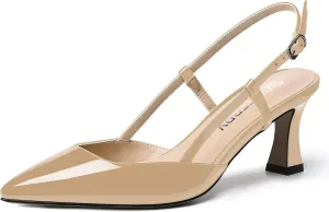 SKYSTERRY Women's Slip On Patent Pointed Toe Slingback Casual Dating Spool Mid Heel Pumps Shoes 2.5 Inch