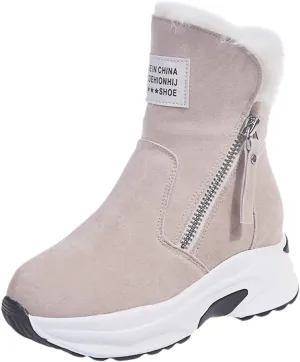 Slip On Boots Women Fur Lined Winter Boots Furry Snow Boots Waterproof Ankle Boots Ski Short Boots Suede Booties