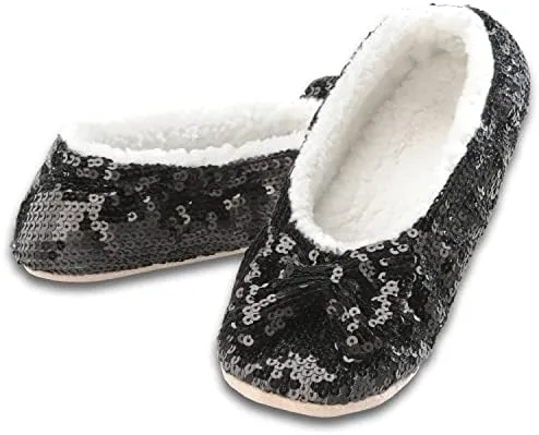 Snoozies Ballerina Bling Metallic Shine Women Slippers | Sequin Socks with Grippers
