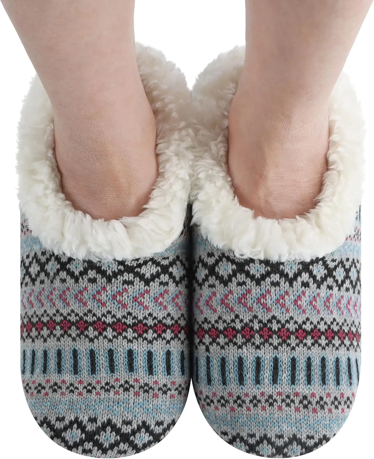 Snoozies Nordic Sherpa-Lined Cozy Slipper Socks for Women Indoor, Womens Warm Slippers for Winter, Soft Slippers for Women