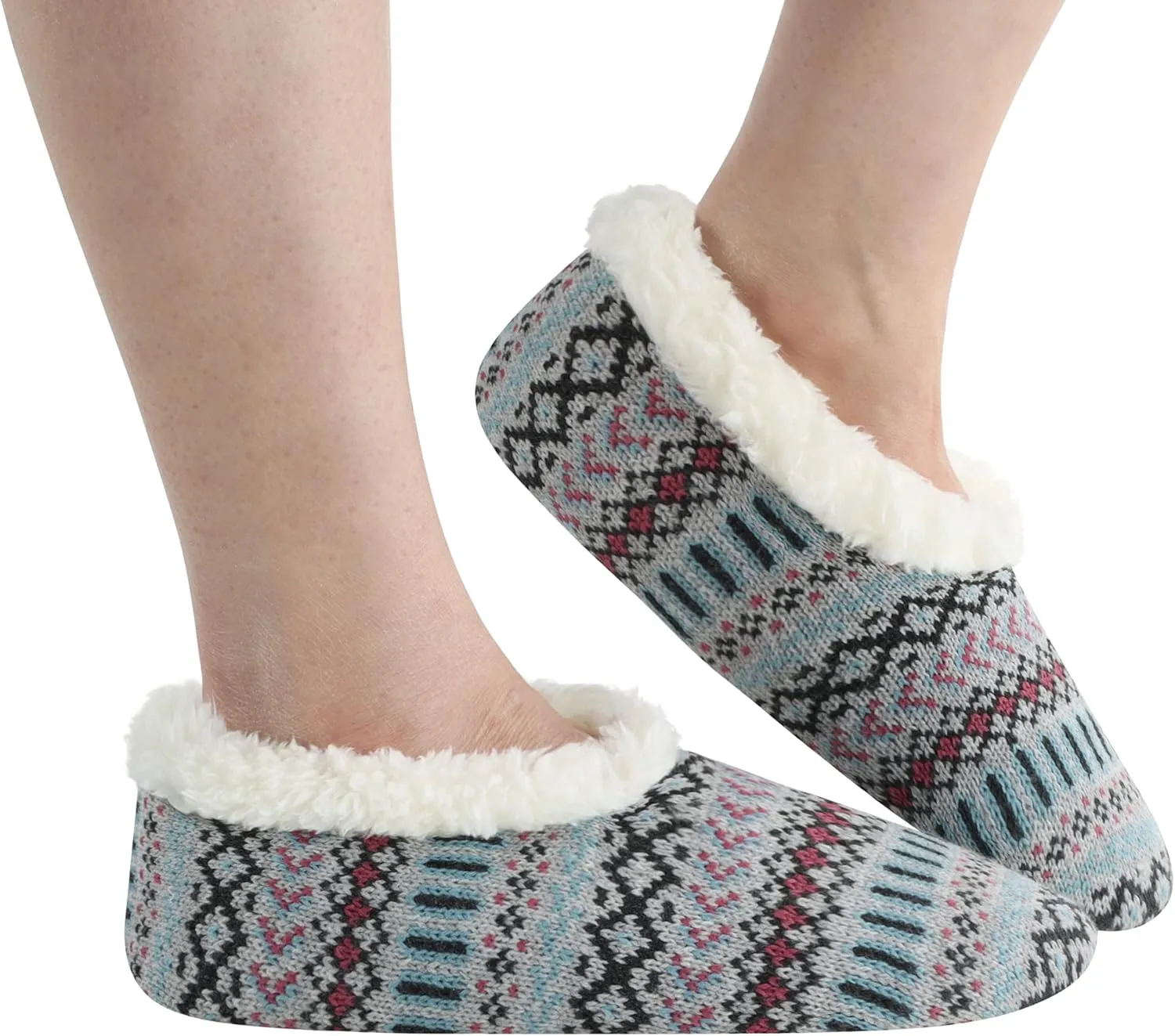 Snoozies Nordic Sherpa-Lined Cozy Slipper Socks for Women Indoor, Womens Warm Slippers for Winter, Soft Slippers for Women