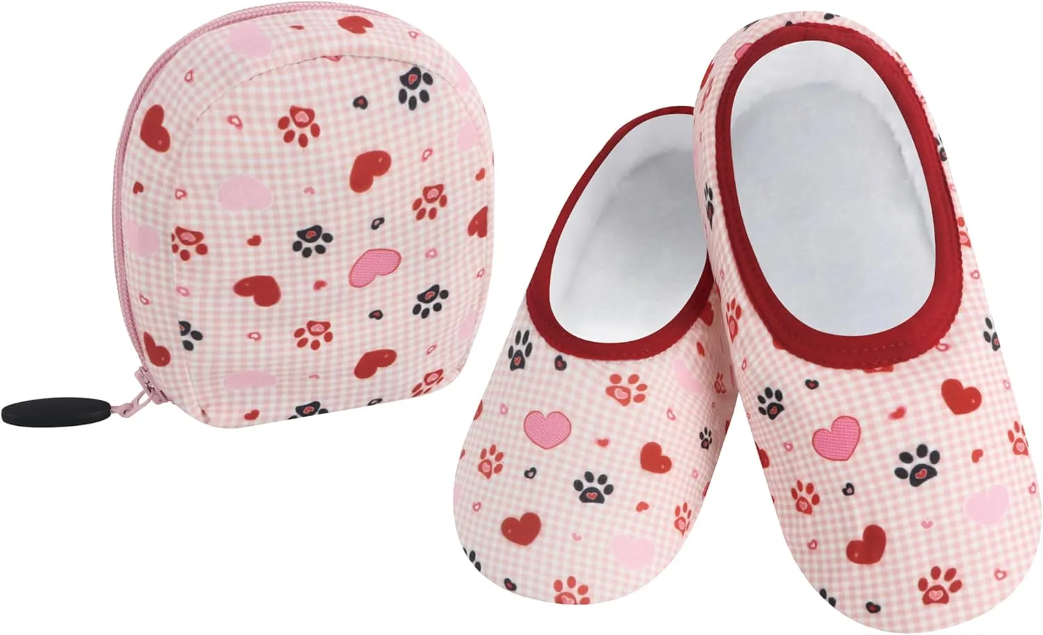 Snoozies Skinnies Packable and Foldable Travel Slippers for Women with Zipper Pouch, Soft Sherpa-Lined Slipper Socks Non-Skid