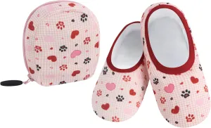 Snoozies Skinnies Packable and Foldable Travel Slippers for Women with Zipper Pouch, Soft Sherpa-Lined Slipper Socks Non-Skid