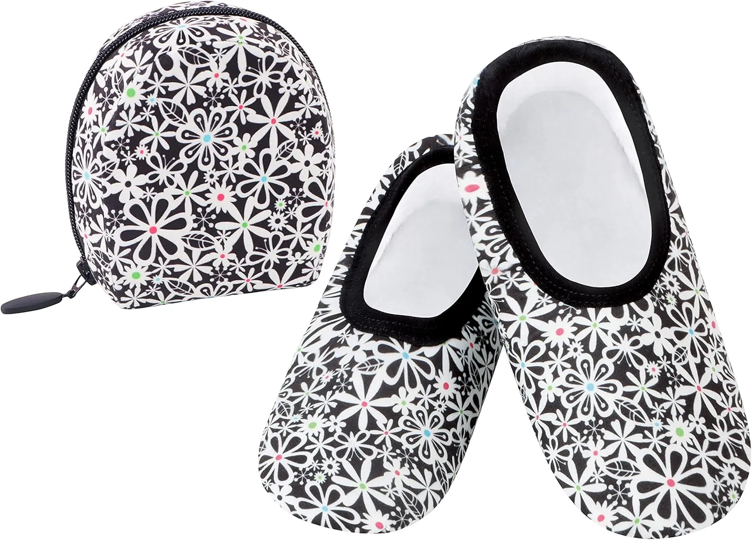 Snoozies Skinnies Womens Slipper Socks - Non-Slip Slippers with a Lightweight Sherpa Lining - Travel Slippers with Storage Pouch