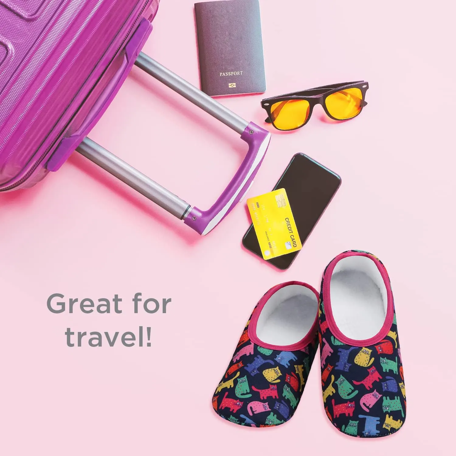 Snoozies Skinnies Womens Slipper Socks - Non-Slip Slippers with a Lightweight Sherpa Lining - Travel Slippers with Storage Pouch
