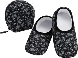 Snoozies Skinnies Womens Slipper Socks - Non-Slip Slippers with a Lightweight Sherpa Lining - Travel Slippers with Storage Pouch