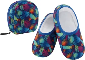 Snoozies Skinnies Womens Slipper Socks - Non-Slip Slippers with a Lightweight Sherpa Lining - Travel Slippers with Storage Pouch