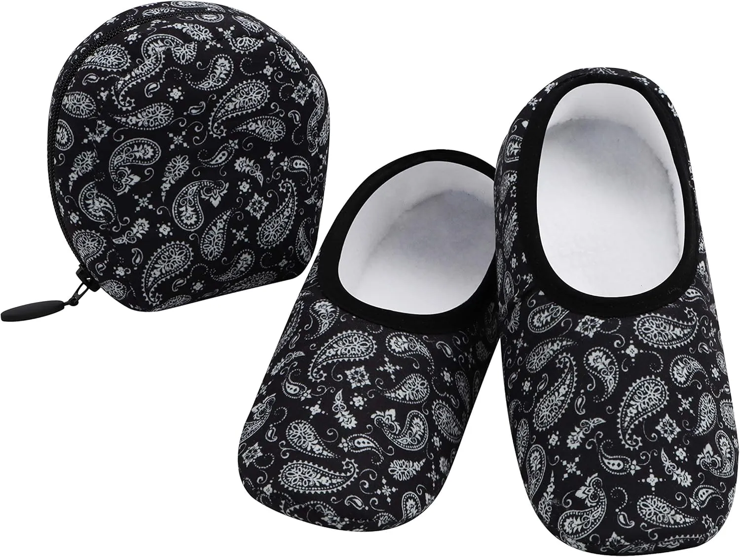 Snoozies Skinnies Womens Slipper Socks - Non-Slip Slippers with a Lightweight Sherpa Lining - Travel Slippers with Storage Pouch