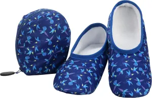Snoozies Skinnies Womens Slipper Socks - Non-Slip Slippers with a Lightweight Sherpa Lining - Travel Slippers with Storage Pouch