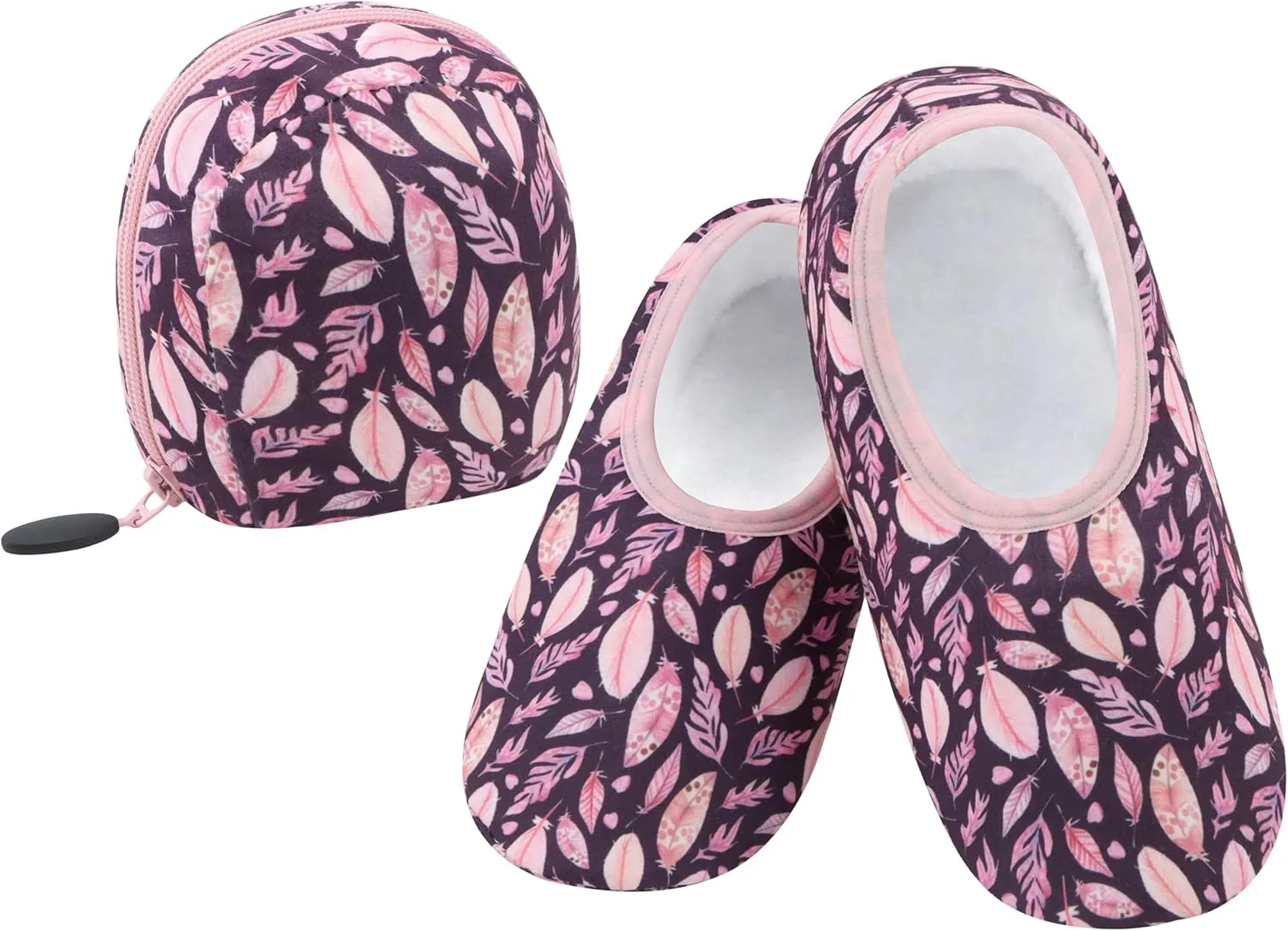 Snoozies Skinnies Womens Slipper Socks - Non-Slip Slippers with a Lightweight Sherpa Lining - Travel Slippers with Storage Pouch