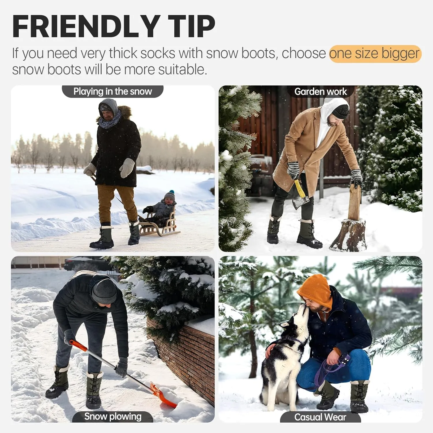 Snow Boots for Men Winter Waterproof Insulated Non Slip Plush Lined Outdoor Lightweight Warm Tactical Work Hiking Snow Boots