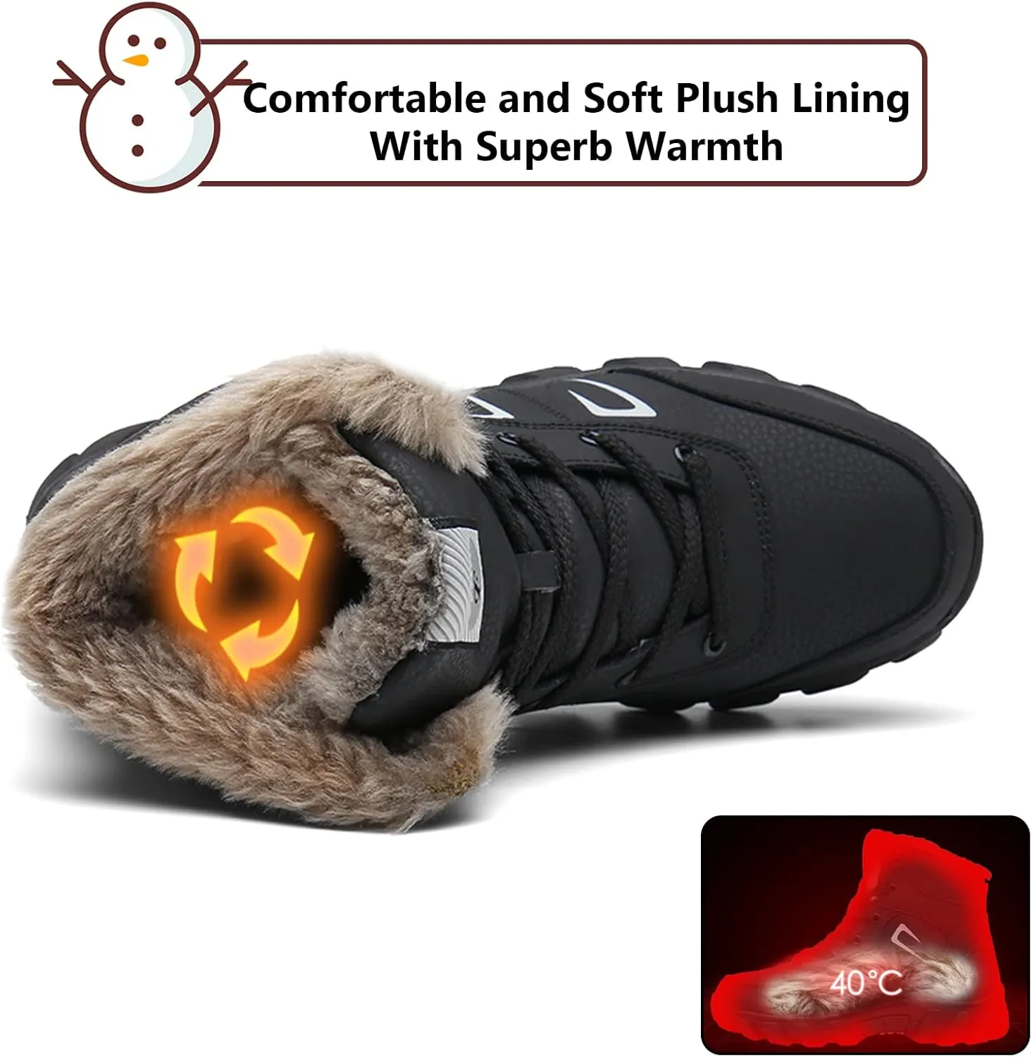 Snow Boots for Men Women Waterproof Lightweight Hiking Shoes Winter Outdoor Warm Fur Lined Trekking Boots