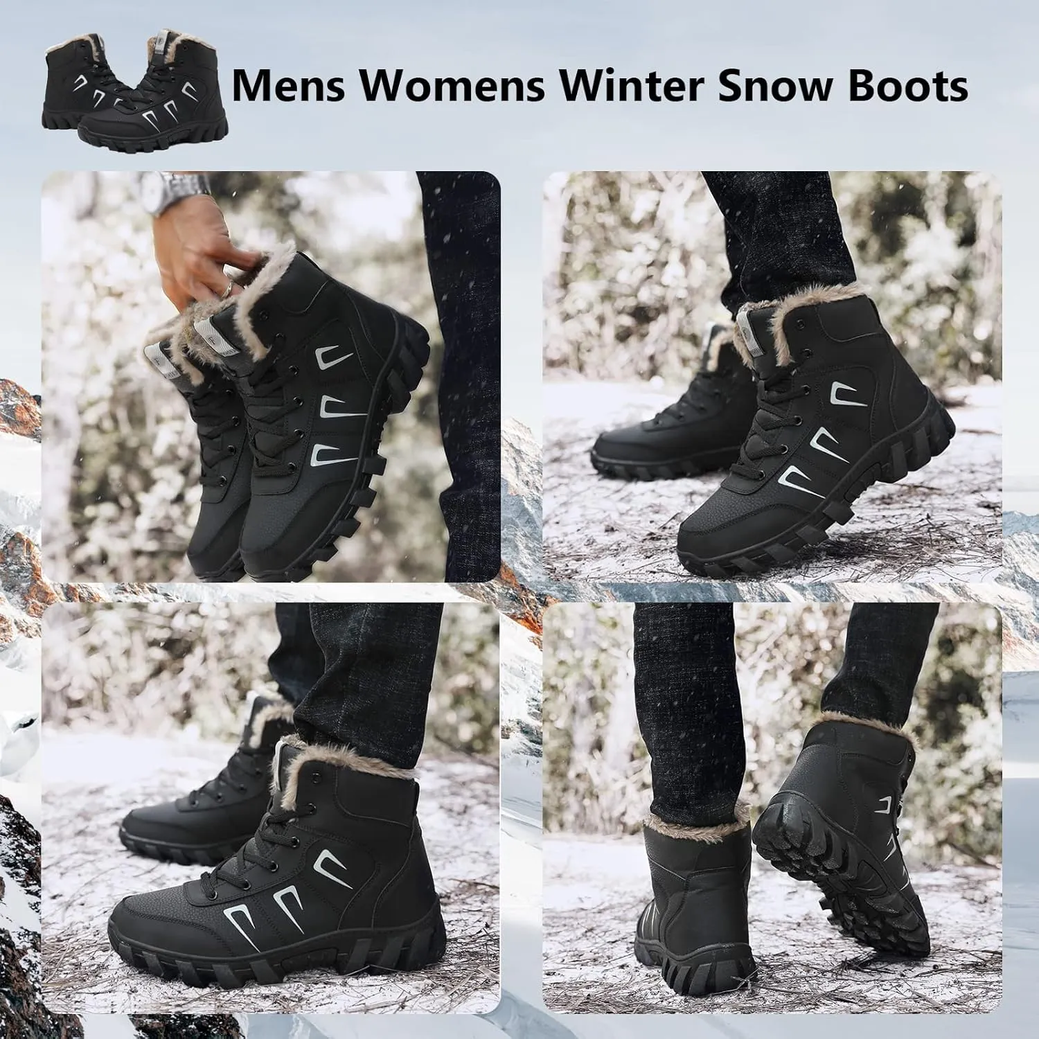 Snow Boots for Men Women Waterproof Lightweight Hiking Shoes Winter Outdoor Warm Fur Lined Trekking Boots