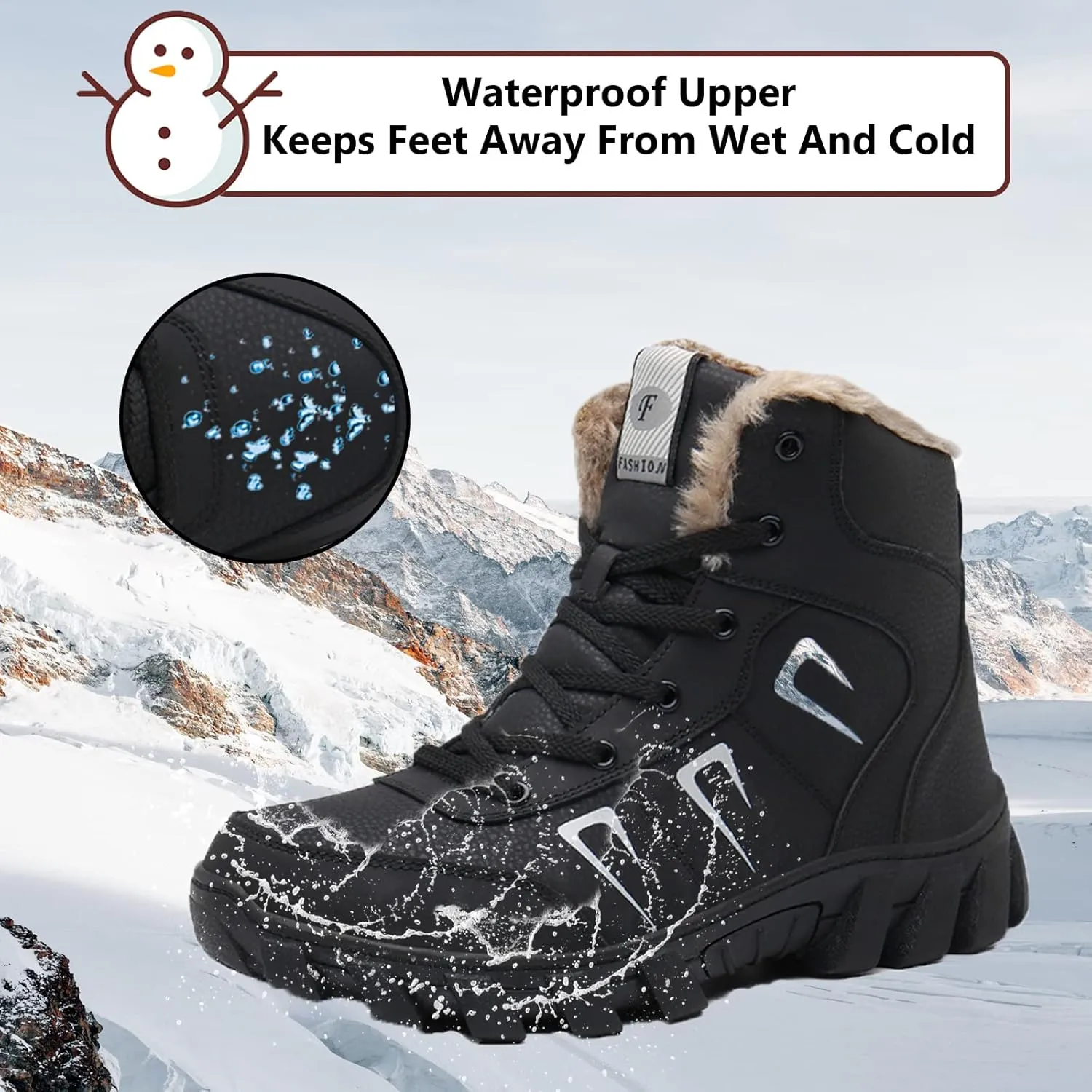 Snow Boots for Men Women Waterproof Lightweight Hiking Shoes Winter Outdoor Warm Fur Lined Trekking Boots