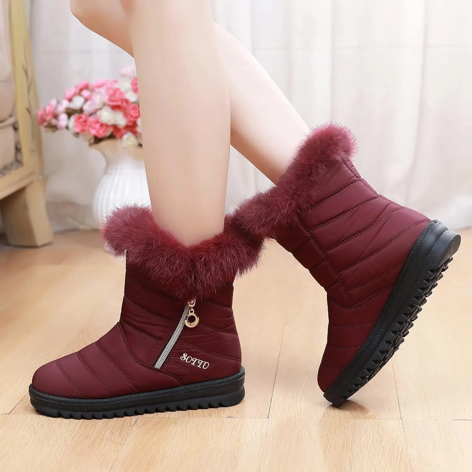 Snow Boots for Women Warm Fur Lined Winter Waterproof Ankle Boots Outdoor Thermal Booties Comfortable Walking Shoes for Women