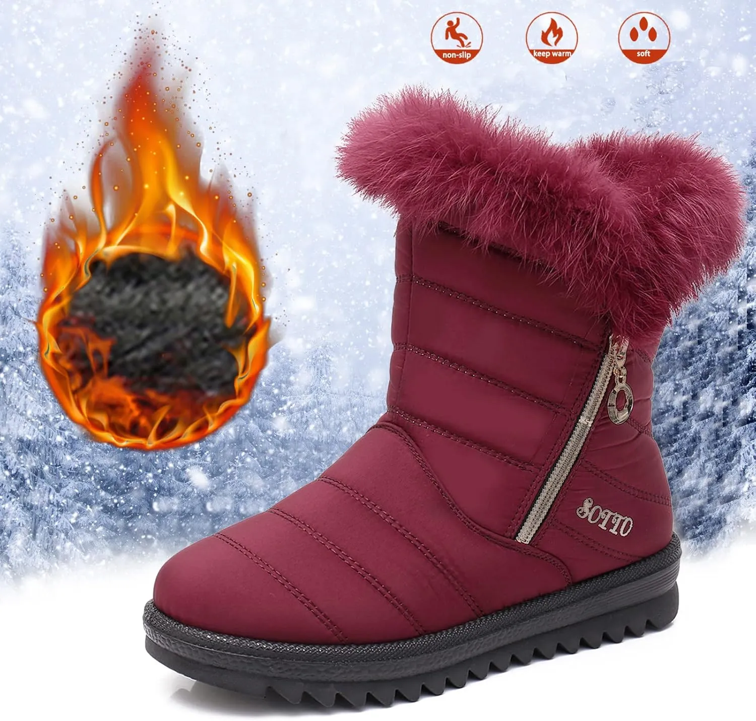 Snow Boots for Women Warm Fur Lined Winter Waterproof Ankle Boots Outdoor Thermal Booties Comfortable Walking Shoes for Women