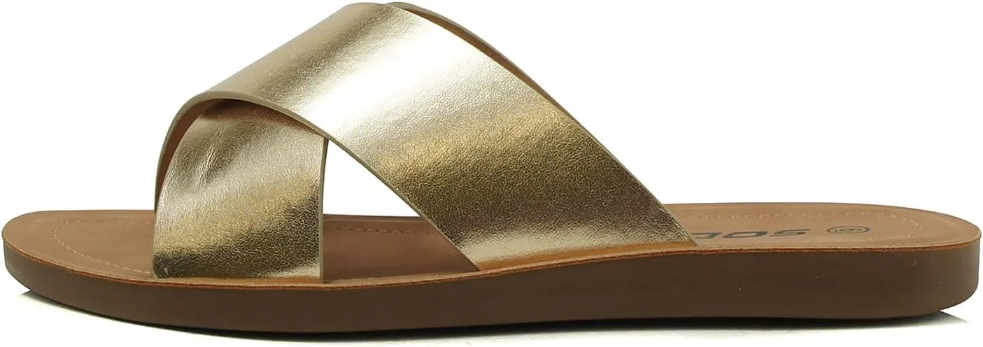 Soda Shoes Women Sandals Crisscross Band Strap Casual Slides