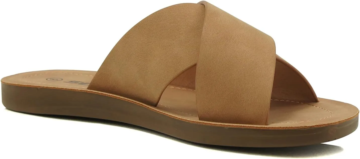 Soda Shoes Women Sandals Crisscross Band Strap Casual Slides