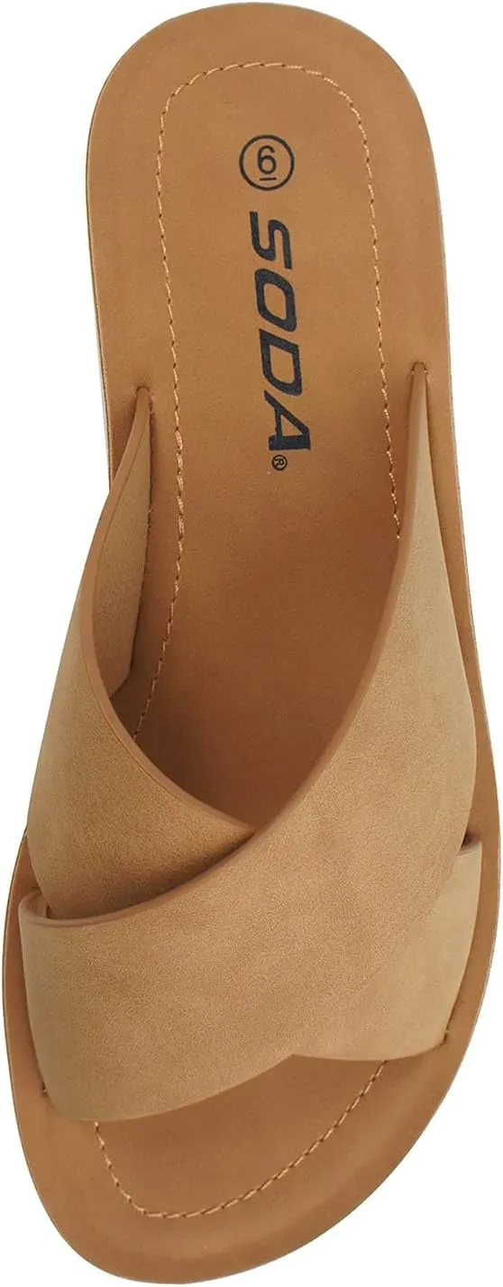 Soda Shoes Women Sandals Crisscross Band Strap Casual Slides
