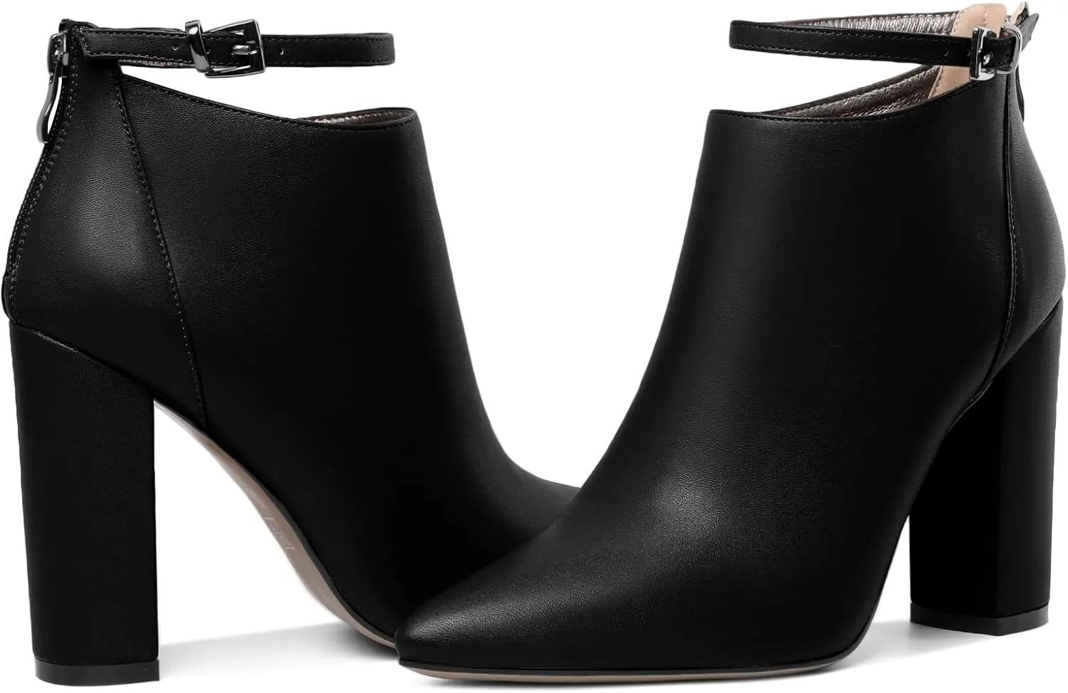 Soireelady Women Ankle Boots Pointed Toe Block Heel Ankle Booties Chunky High Heel Ankle Boots Classic Ankle Booties with Zipper Comfortable Adjustable Strap Ankle Boots