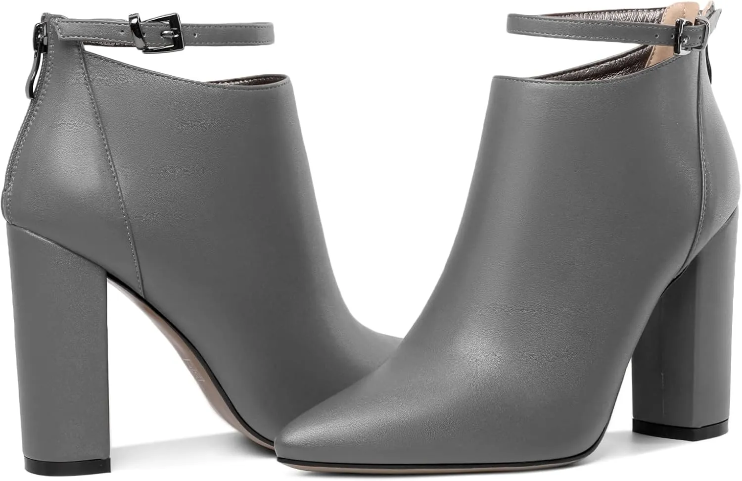 Soireelady Women Ankle Boots Pointed Toe Block Heel Ankle Booties Chunky High Heel Ankle Boots Classic Ankle Booties with Zipper Comfortable Adjustable Strap Ankle Boots