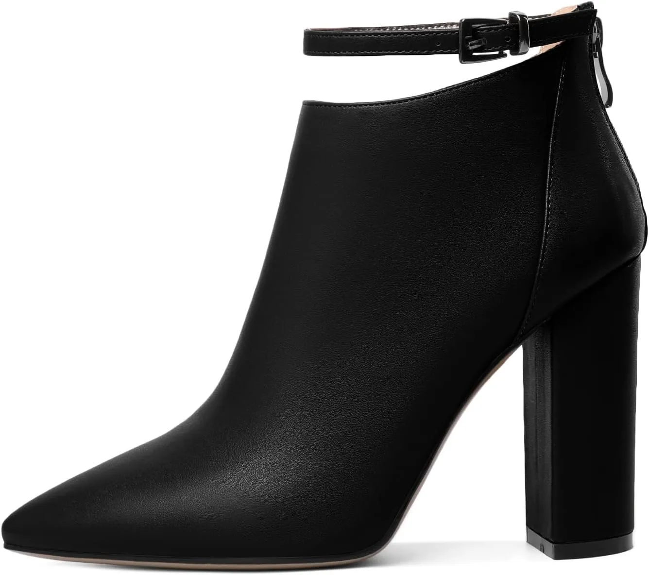 Soireelady Women Ankle Boots Pointed Toe Block Heel Ankle Booties Chunky High Heel Ankle Boots Classic Ankle Booties with Zipper Comfortable Adjustable Strap Ankle Boots