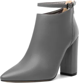 Soireelady Women Ankle Boots Pointed Toe Block Heel Ankle Booties Chunky High Heel Ankle Boots Classic Ankle Booties with Zipper Comfortable Adjustable Strap Ankle Boots