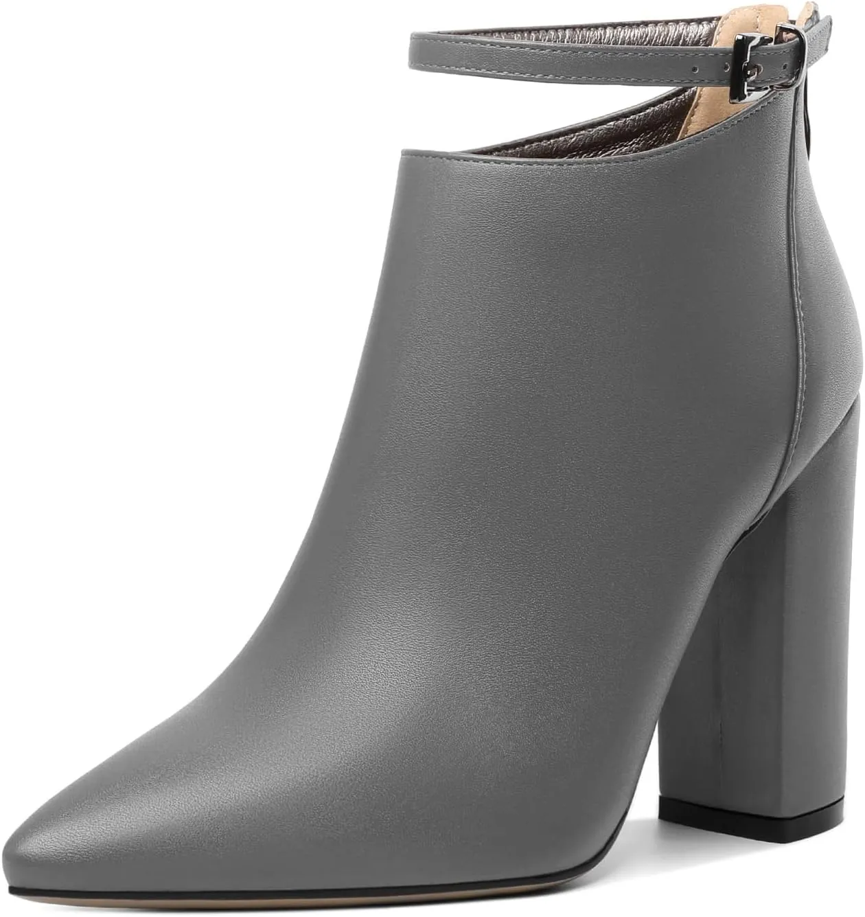 Soireelady Women Ankle Boots Pointed Toe Block Heel Ankle Booties Chunky High Heel Ankle Boots Classic Ankle Booties with Zipper Comfortable Adjustable Strap Ankle Boots