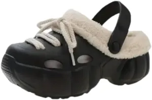 Solid Color Thermal Lined Clogs, Slip On Soft Sole Platform Non-Slip Fuzzy Shoes, Winter Plush Closed Toe Shoes