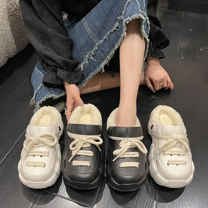 Solid Color Thermal Lined Clogs, Slip On Soft Sole Platform Non-Slip Fuzzy Shoes, Winter Plush Closed Toe Shoes