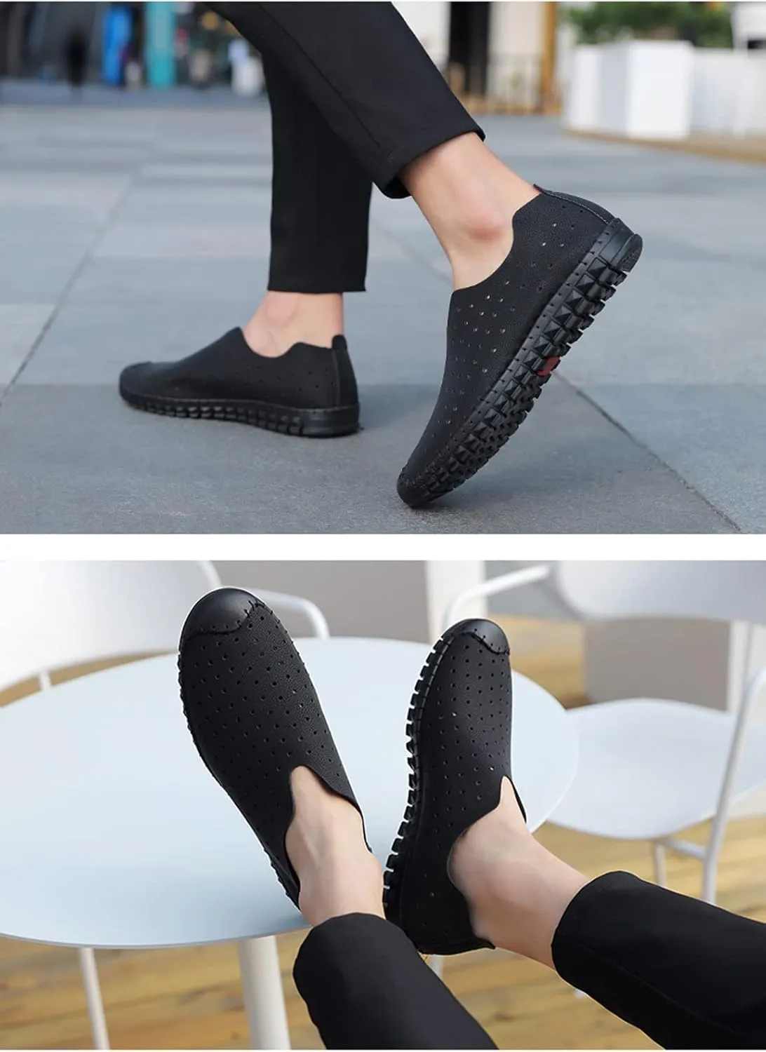 SOLPNOW Men's Hollowed Out Hand-Stitched Loafers,Slip On Breathable Comfortable Soft Bottom Non-Slip Waterproof Flat Casual Hiking Driving Shoes