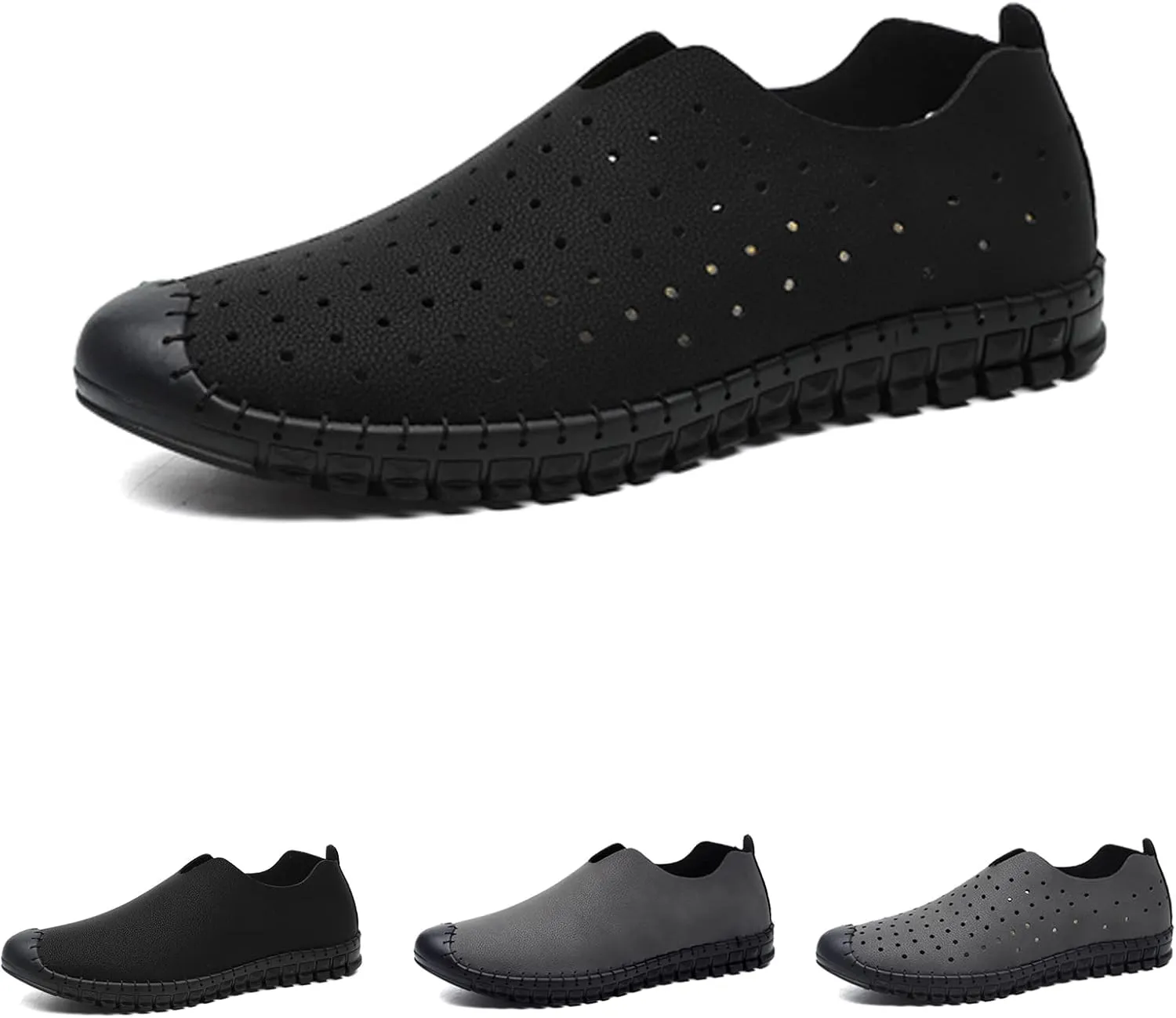 SOLPNOW Men's Hollowed Out Hand-Stitched Loafers,Slip On Breathable Comfortable Soft Bottom Non-Slip Waterproof Flat Casual Hiking Driving Shoes