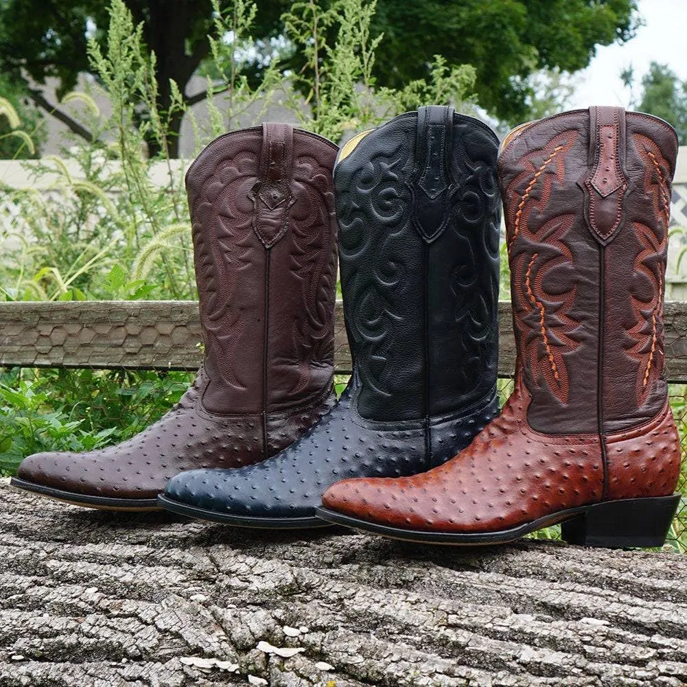 Soto Boots Men's Ostrich Print Cowboy Boots, Exotic Print Men's Cowboy Boots, Western Boots For Men H7002
